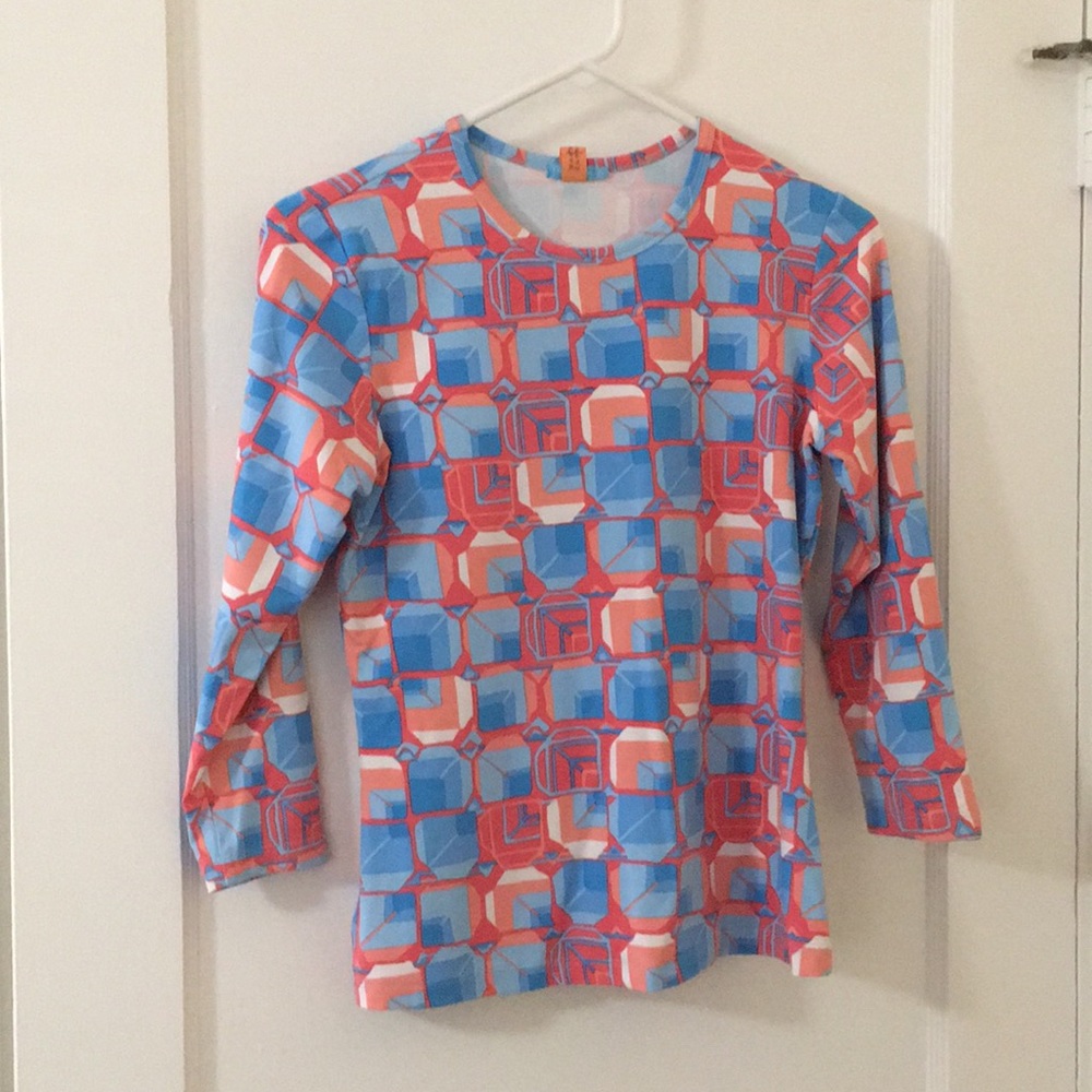 J.McLaughlin Geometric Coral Blue Print Top